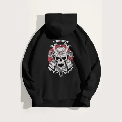 Mikina s Kapucí, Barva Černá, s Potiskem Samurai Warrior