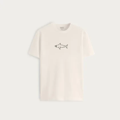 Tričko, Barva Ekru, s Potiskem Great Shark