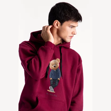 Mikina s Kapucí, Barva Bordó, s Potiskem Mr Nice Guy Teddy