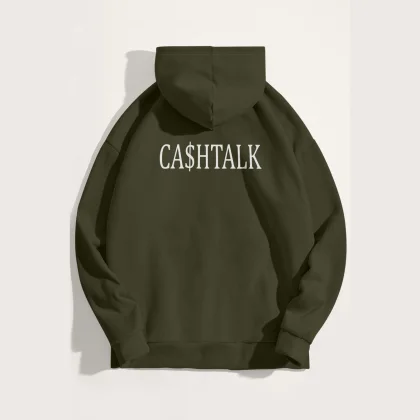 Mikina s Kapucí, Barva Khaki, s Potiskem Cashtalk