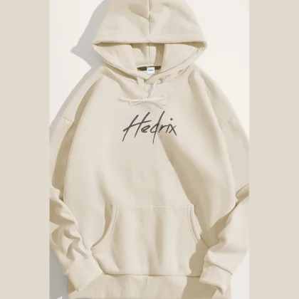 Mikina s Kapucí, Barva Ekru, s Potiskem Hedrix Logo Grey