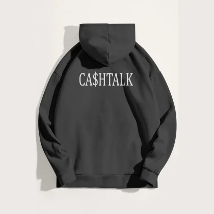 Mikina s Kapucí, Barva Železitě Šedá, s Potiskem Cashtalk