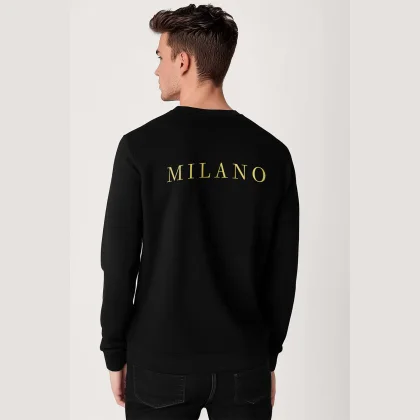 Mikina, Barva Černá, s Potiskem Milano Italy