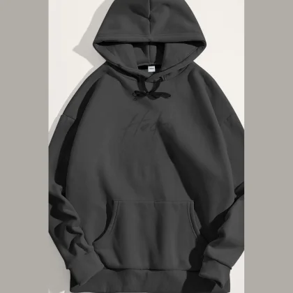 Mikina s Kapucí, Barva Železitě Šedá, s Potiskem Hedrix Logo Grey