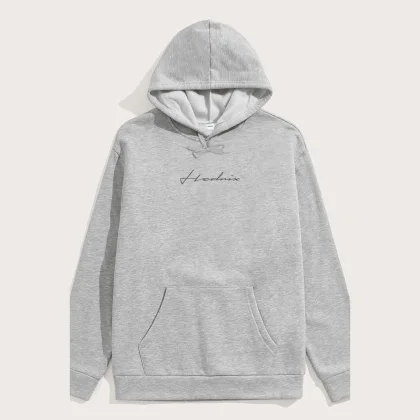 Mikina s Kapucí, Barva Šedá, s Potiskem Hedrix Calligraphy Grey Print