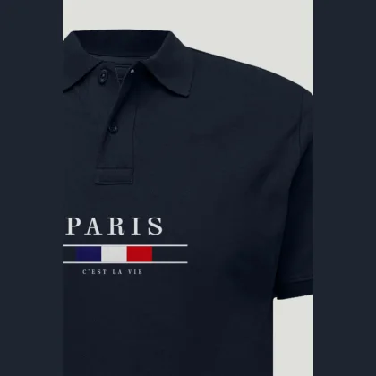 Polo Tričko Slim Fit, Barva Modrá, s Potiskem Paris La Vie