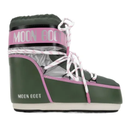 Nízké zimní boty MOON BOOT MB ICON LOW SPACE RACING-GH01 FOREST GREEN SILVER PINK