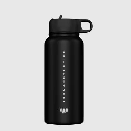 Nerezová láhev s brčkem Iron Aesthetics Flip Sip 500 ml, černá