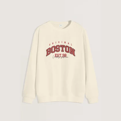 Mikina, Barva Ekru, s Potiskem Boston Original