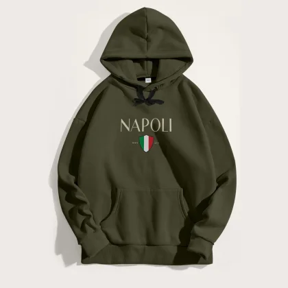 Mikina s Kapucí, Barva Khaki, s Potiskem Napoli