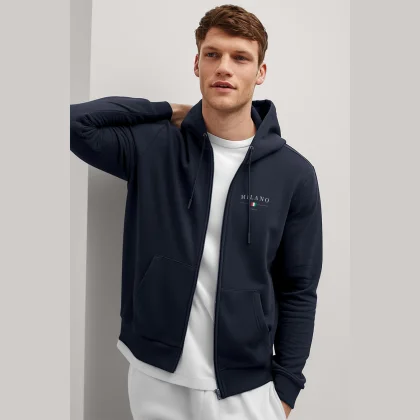 Mikina s Kapucí na Zip, Barva Šedá, s Potiskem Milano Italia Minimal