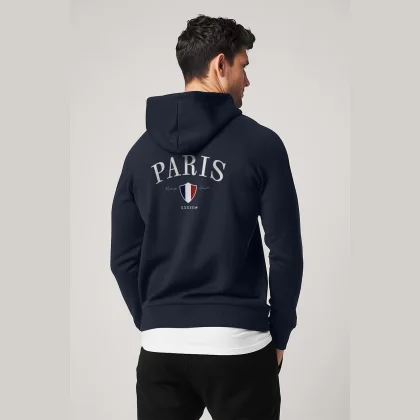 Mikina s Kapucí na Zip, Barva Černá, s Potiskem Paris XXXIII Bold
