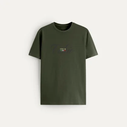 Tričko, Barva Khaki, s Potiskem Calcio Noir