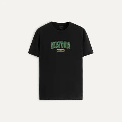 Tričko, Barva Fialová , s Potiskem Boston Vintage