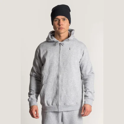 Mikina s Kapucí na Zip, Barva Šedá, s Potiskem Black Ace