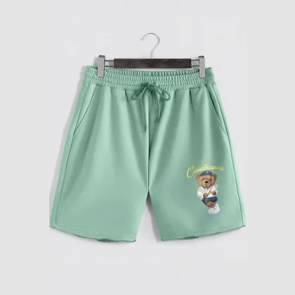Šortky, Barva Světle Zelená, s Potiskem Tennis Teddy