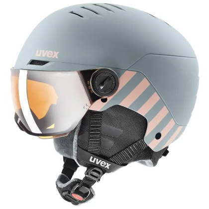 Uvex Rocket JR Visor, lyžařská helma s hledím, juniorská, světle šedá/růžová