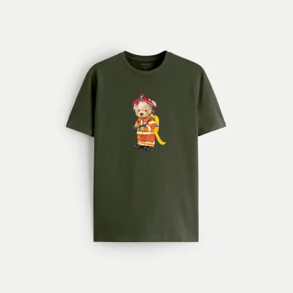 Tričko, Barva Khaki, s Potiskem Firefighter