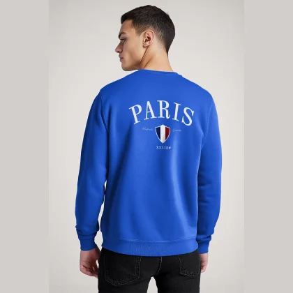 Mikina, Barva Modrá Elektrická, s Potiskem Paris XXXIII Bold