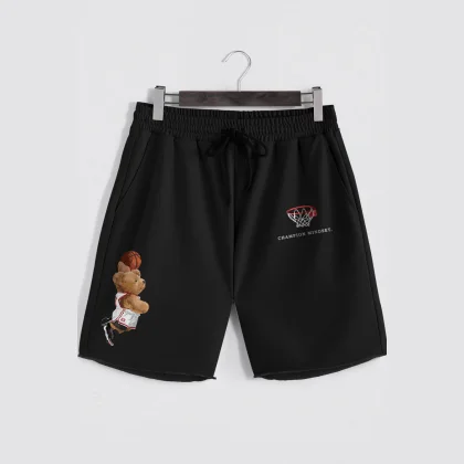 Šortky, Barva Bílá, s Potiskem Champion Mindset Teddy