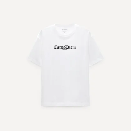 Oversized Tričko, Barva Bílá, s Potiskem Carpe Diem