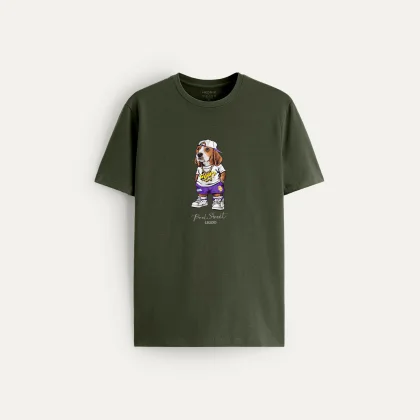 Tričko, Barva Khaki, s Potiskem Street Legend Woofy