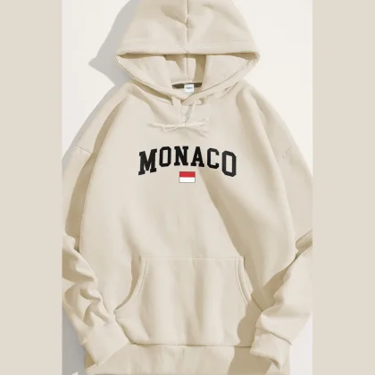 Mikina s Kapucí, Barva Ekru, s Potiskem Monaco Flag