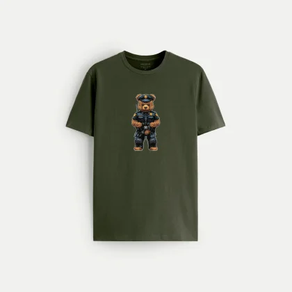 Tričko, Barva Khaki, s Potiskem Policebear