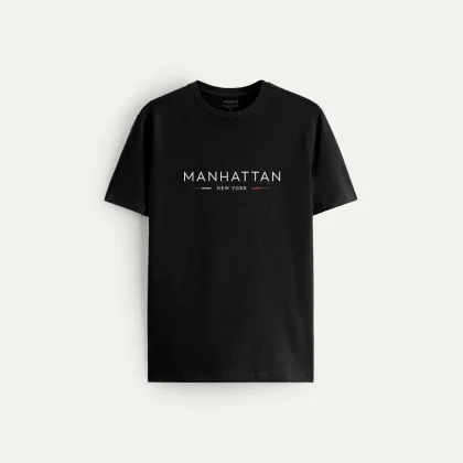 Tričko, Barva Černá, s Potiskem Manhattan