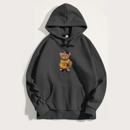 Mikina s Kapucí, Barva Železitě Šedá, s Potiskem Team Bear Teddy