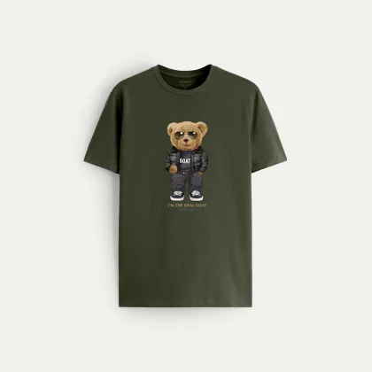 Tričko, Barva Khaki, s Potiskem Real Goat Teddy