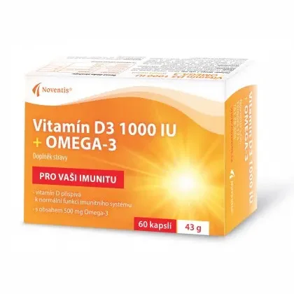 Noventis Vitamín D3 1000 IU + Omega-3 60 kapslí