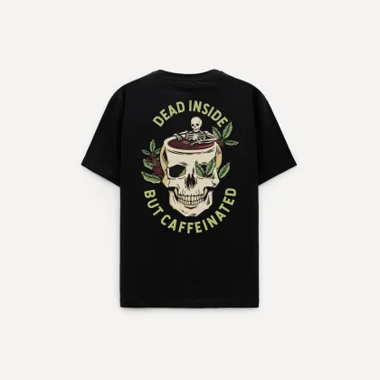 Oversized Tričko, Barva Černá, s Potiskem Caffeinated