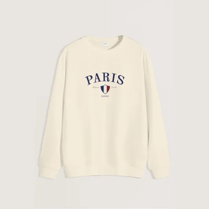 Mikina, Barva Ekru, s Potiskem Paris XXXIII