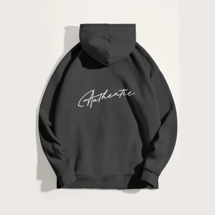 Mikina s Kapucí, Barva Železitě Šedá, s Potiskem Authentic