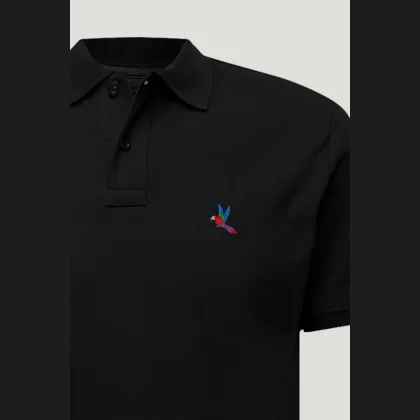 Polo Tričko Slim Fit, Barva Černá, s Potiskem Flying Parrot