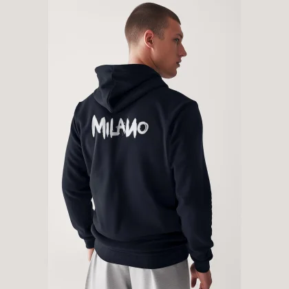 Mikina s Kapucí na Zip, Barva Šedá, s Potiskem Milano