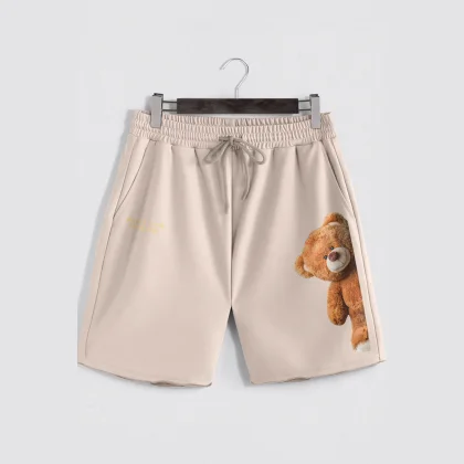 Šortky, Barva Ekru, s Potiskem Kind Teddy