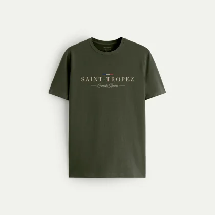 Tričko, Barva Khaki, s Potiskem Saint Tropez Riviera