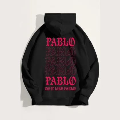 Mikina s Kapucí, Barva Černá, s Potiskem Pablo