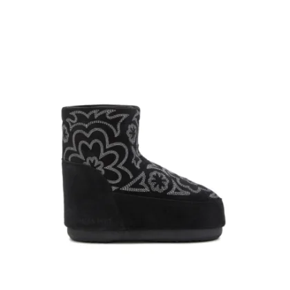Dámské nízké zimní boty MOON BOOT MB ICON LOW NOLACE EMBROIDEREDSUEDE-NH17 BLACK GREY
