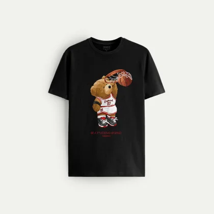 Tričko, Barva Černá, s Potiskem Dunking Teddy