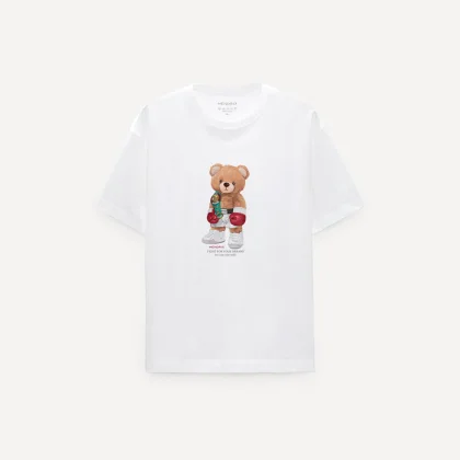 Oversized Tričko, Barva Bílá, s Potiskem Champion Teddy