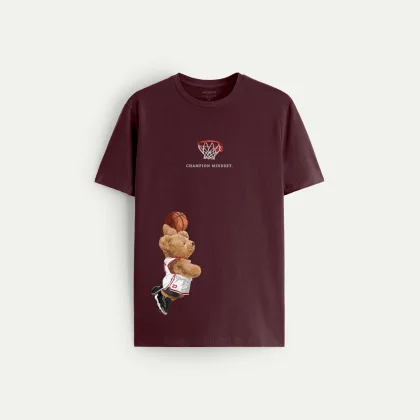 Tričko, Barva Bordó , s Potiskem Champion Mindset Teddy
