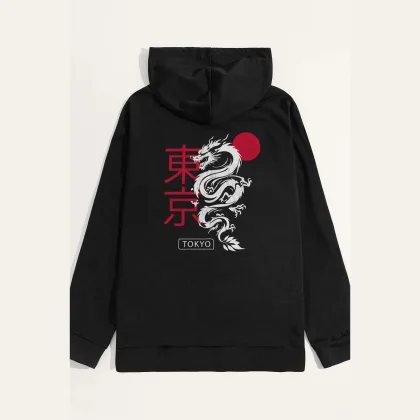 Mikina s Kapucí, Barva Fialová , s Potiskem Tokyo Rising Dragon