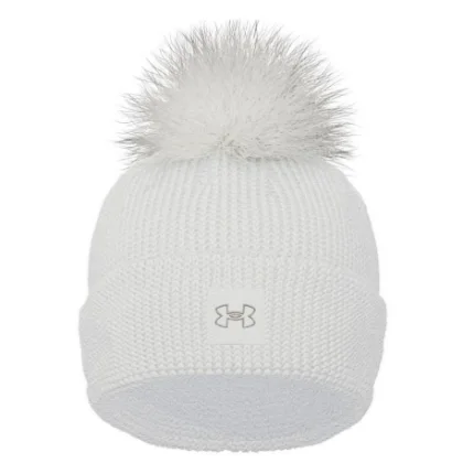 Dámská zimní čepice UNDER ARMOUR UA Halftime Ribbed Pom-WHT