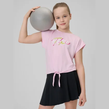 4F Rychleschnoucí sportovní crop-top dívčí - růžový 146/152 (10-12 let)