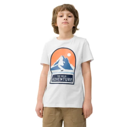 Chlapecké turistické tričko s krátkým rukávem 4F JUNIOR TSHIRT-4FJWSS24TTSHM1132-10S-WHITE