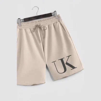 Šortky, Barva Ekru, s Potiskem UK Logo Oversized
