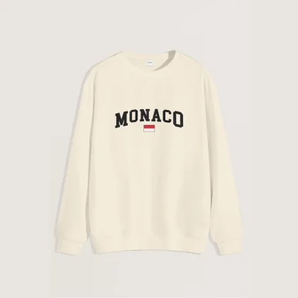 Mikina, Barva Ekru, s Potiskem Monaco Flag